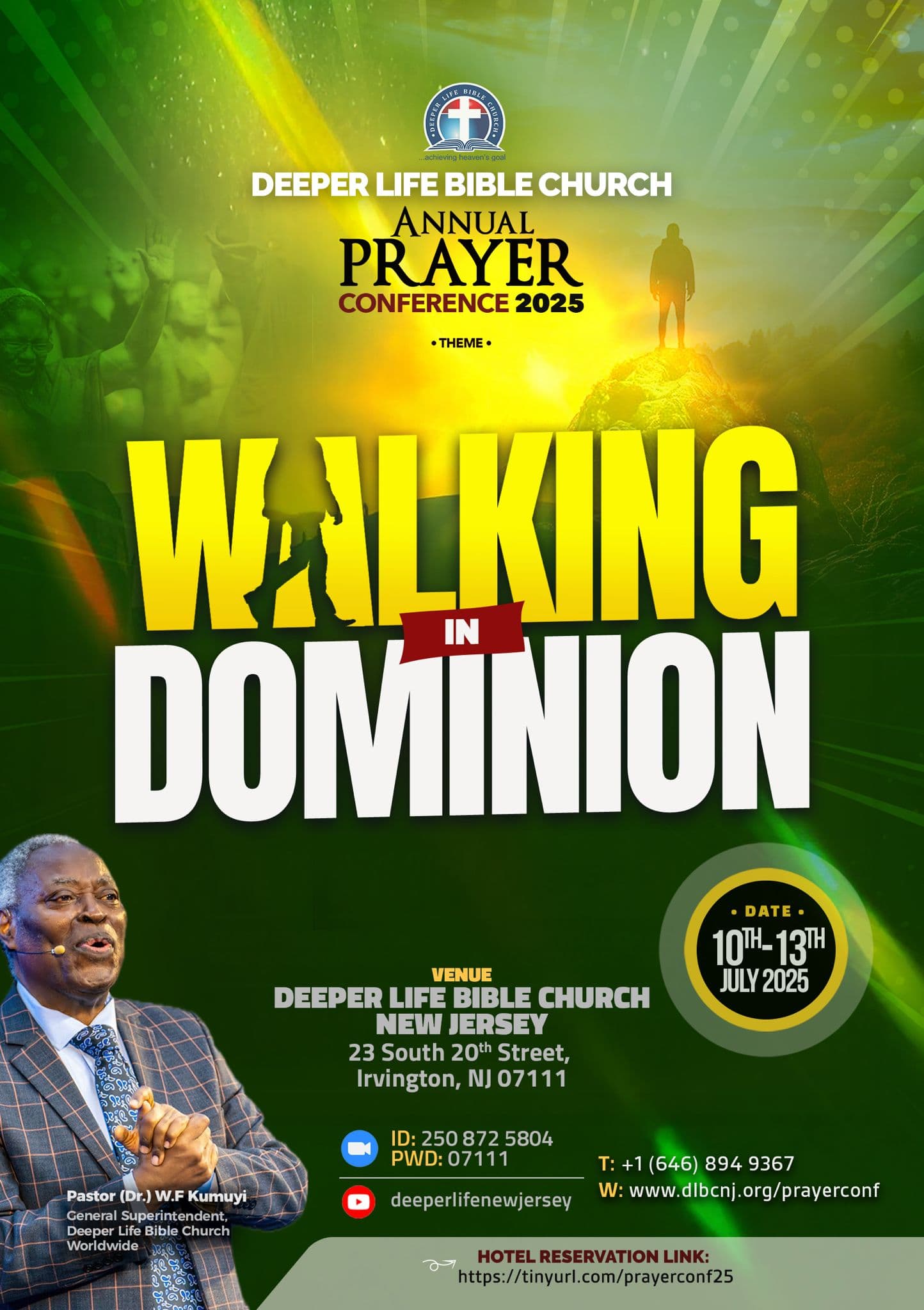 Prayer Conference 2025 flyer — Walking in Dominion · July 10–13
